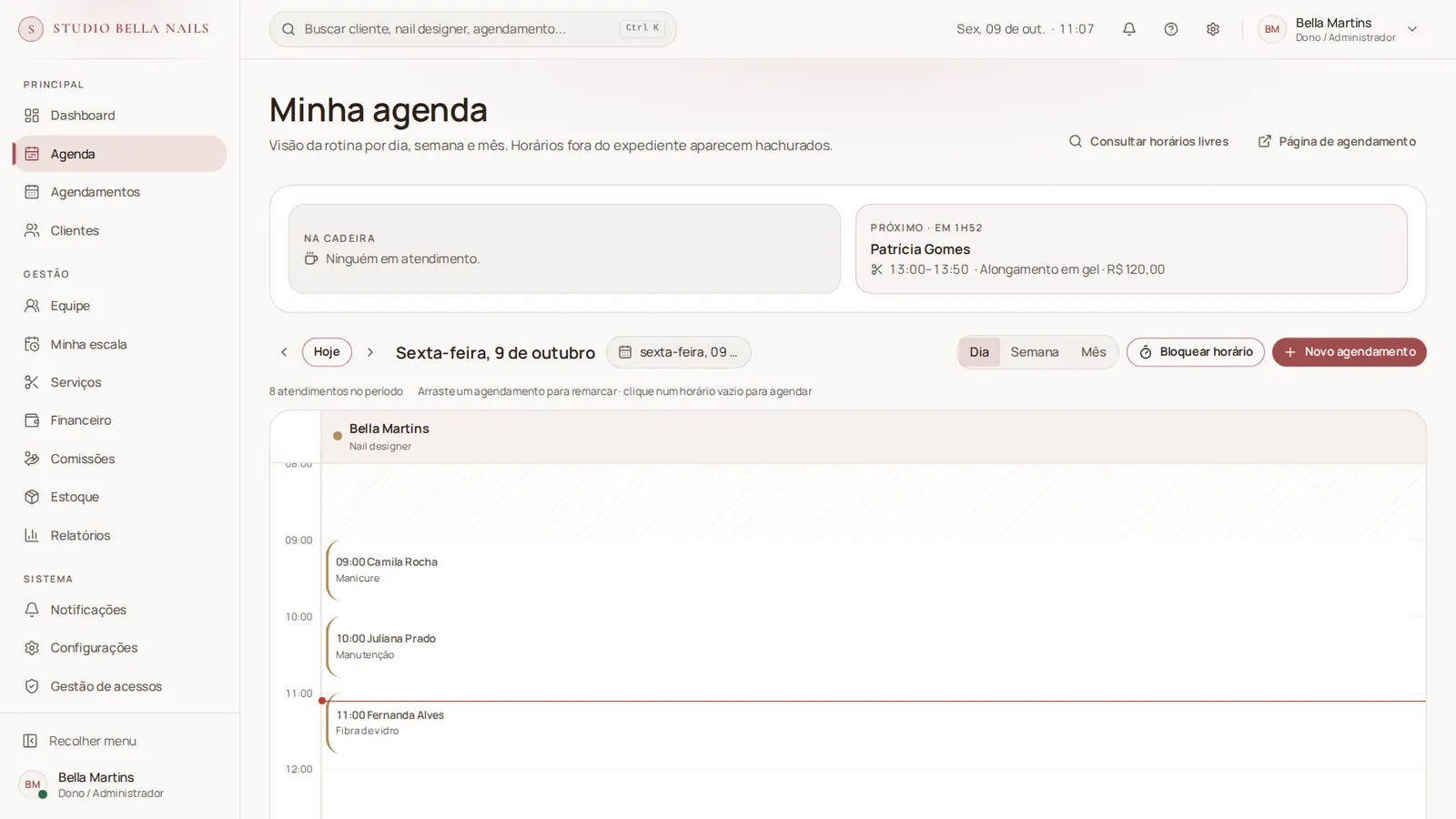 Agenda de um studio de unhas com o tema Elegante