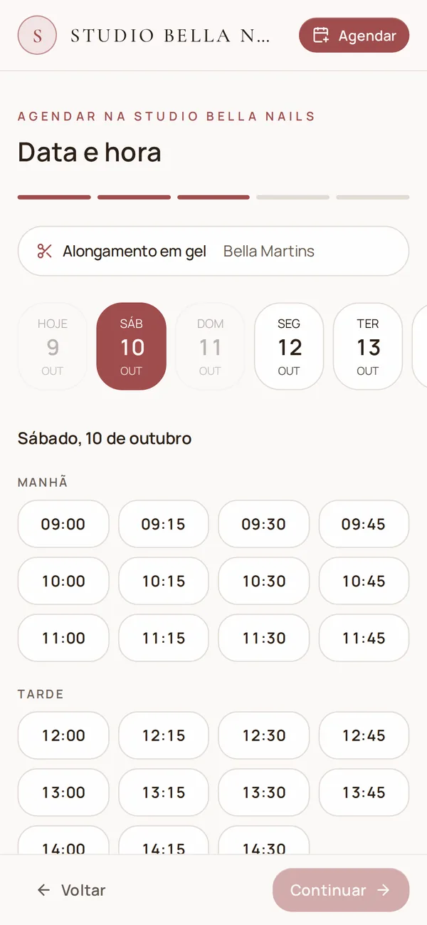 Escolha de dia e horário no agendamento online